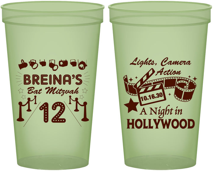 Custom Bat Mitzvah 22 oz Glow In The Dark Cups - 12th Birthday Hollywood | 120006