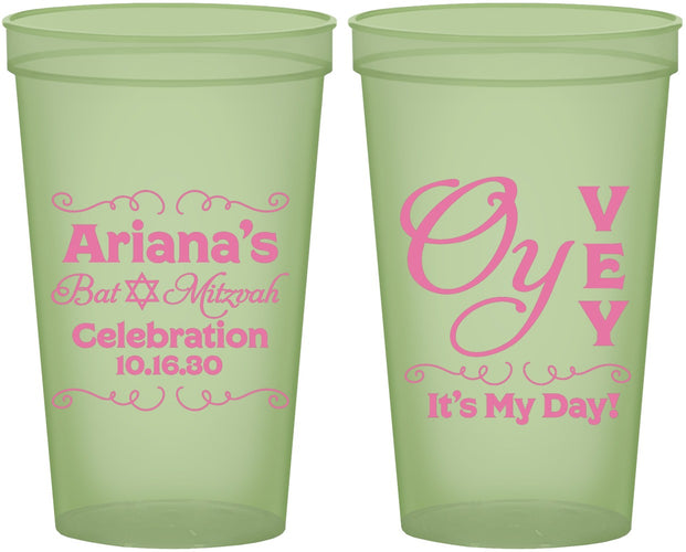 Custom Bat Mitzvah 22 oz Glow In The Dark Cups - 12th Birthday Oy Vey | 120008