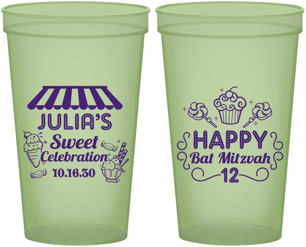 Custom Bat Mitzvah 22 oz Glow In The Dark Cups - 12th Birthday Cupcake | 120010