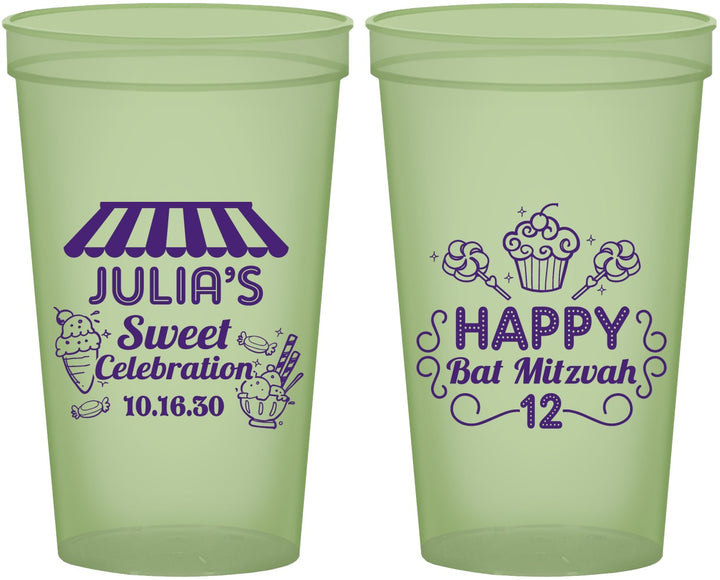 Custom Bat Mitzvah 22 oz Glow In The Dark Cups - 12th Birthday Cupcake | 120010