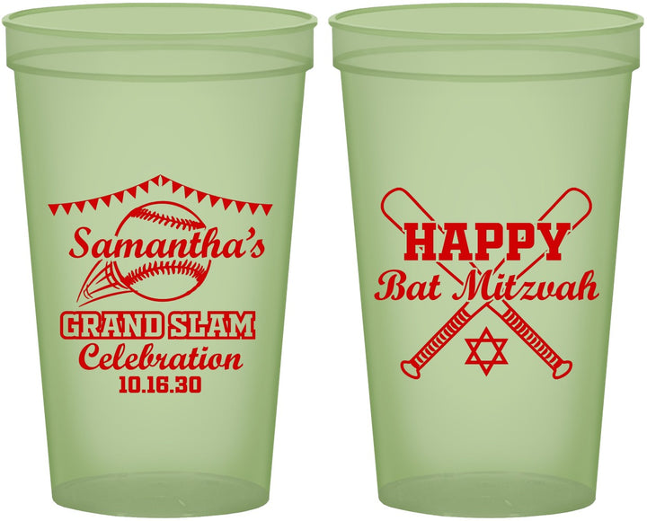 Custom Bat Mitzvah 22 oz Glow In The Dark Cups - 12th Birthday Softball | 120012