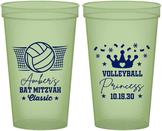 Custom Bat Mitzvah 22 oz Glow In The Dark Cups - 12th Birthday Volleyball | 120015