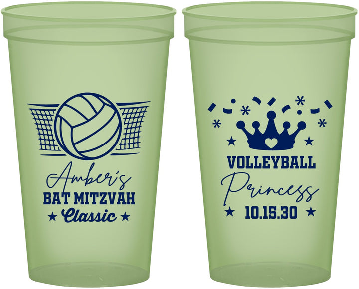 Custom Bat Mitzvah 22 oz Glow In The Dark Cups - 12th Birthday Volleyball | 120015