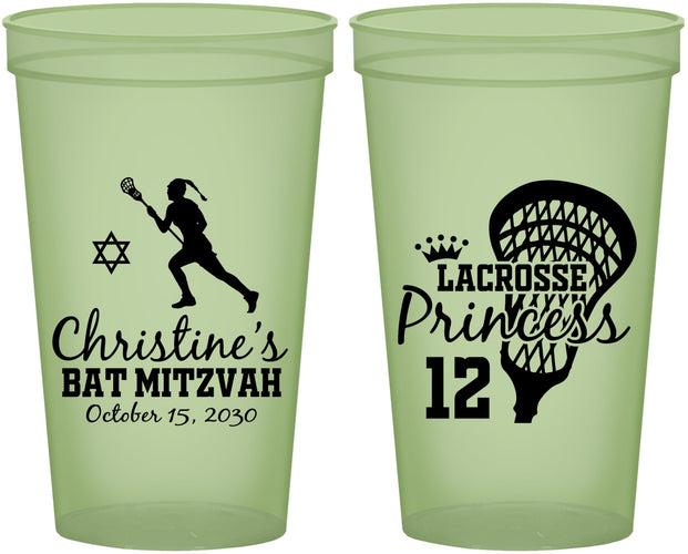 Custom Bat Mitzvah 22 oz Glow In The Dark Cups - 12th Birthday Lacrosse | 120017