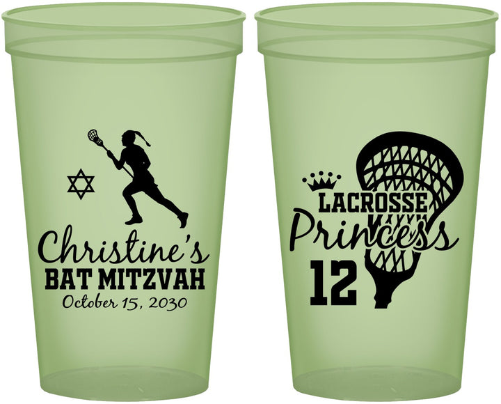 Custom Bat Mitzvah 22 oz Glow In The Dark Cups - 12th Birthday Lacrosse | 120017