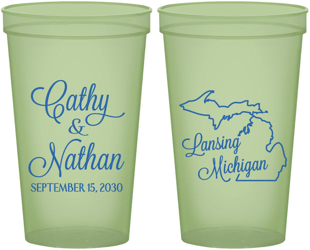 Custom Wedding 22 oz Glow In The Dark Cups - Michigan | 121