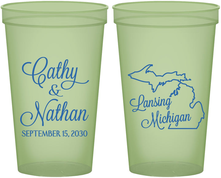 Custom Wedding 22 oz Glow In The Dark Cups - Michigan | 121