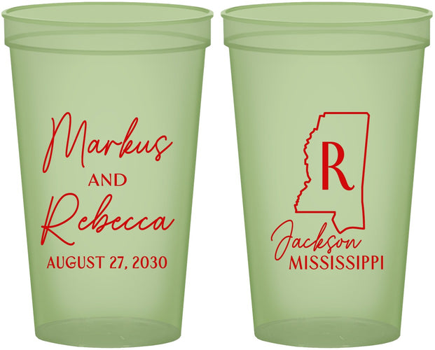 Custom Wedding 22 oz Glow In The Dark Cups - Mississippi | 123