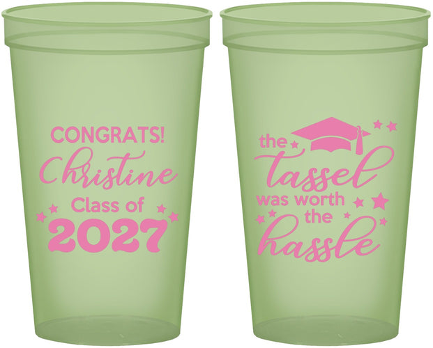 Custom Graduation 22 oz Glow In The Dark Cups - Class Of 2027 Tassel Hassel | 130013