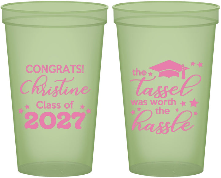 Custom Graduation 22 oz Glow In The Dark Cups - Class Of 2027 Tassel Hassel | 130013