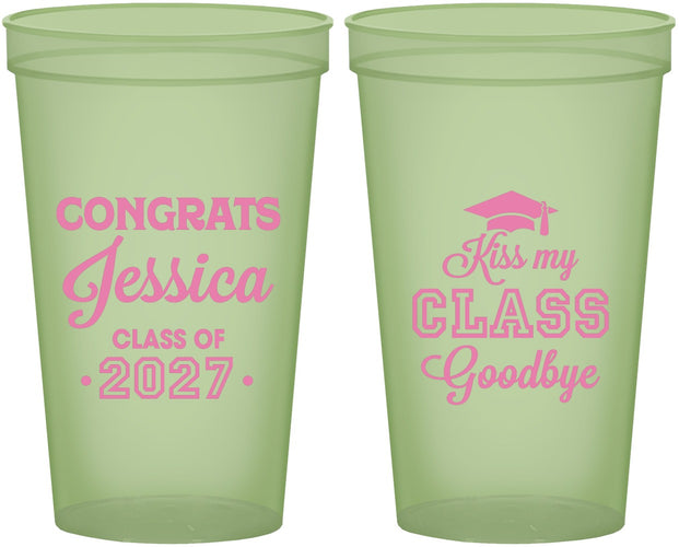 Custom Graduation 22 oz Glow In The Dark Cups - Class Of 2027 Kiss Class Goodbye | 130029