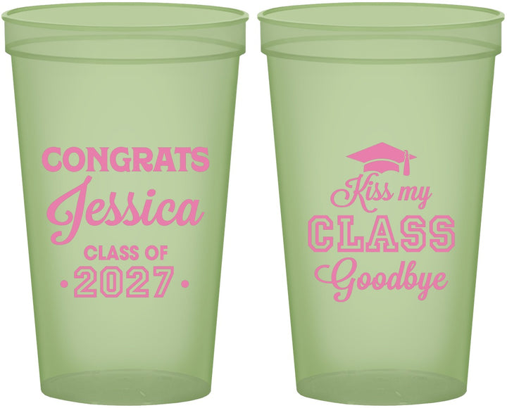 Custom Graduation 22 oz Glow In The Dark Cups - Class Of 2027 Kiss Class Goodbye | 130029