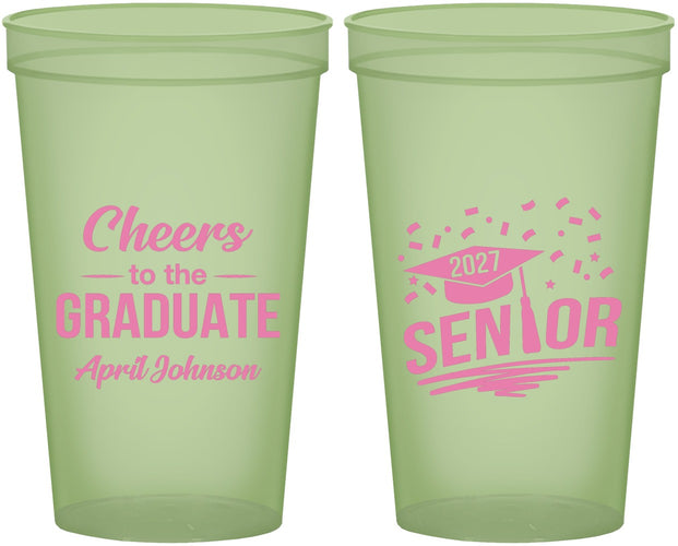Custom Graduation 22 oz Glow In The Dark Cups - Class Of 2027 Cheers Graduate | 130035