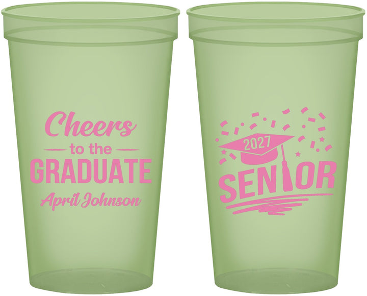 Custom Graduation 22 oz Glow In The Dark Cups - Class Of 2027 Cheers Graduate | 130035