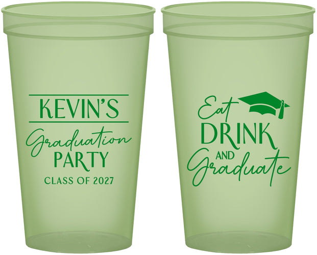 Custom Graduation 22 oz Glow In The Dark Cups - Class Of 2027 Eat Drink Graduate | 130043