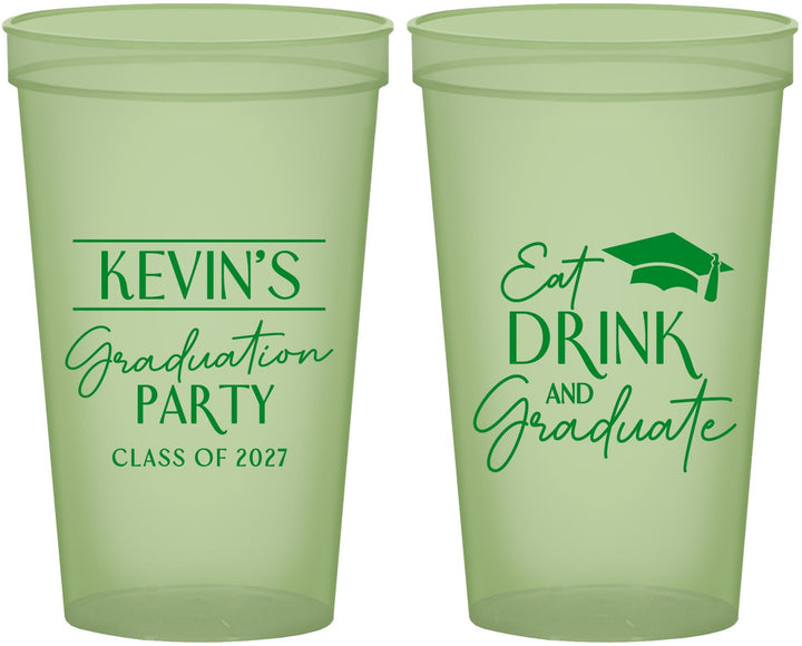 Custom Graduation 22 oz Glow In The Dark Cups - Class Of 2027 Eat Drink Graduate | 130043