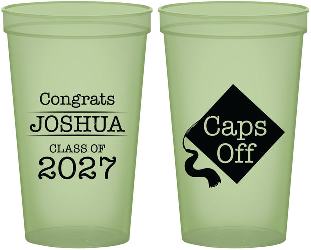 Custom Graduation 22 oz Glow In The Dark Cups - Class Of 2027 Caps Off | 130045