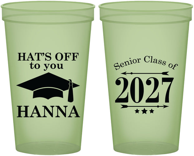 Custom Graduation 22 oz Glow In The Dark Cups - Class Of 2027 Hats Off | 130049