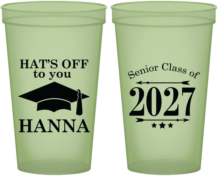 Custom Graduation 22 oz Glow In The Dark Cups - Class Of 2027 Hats Off | 130049