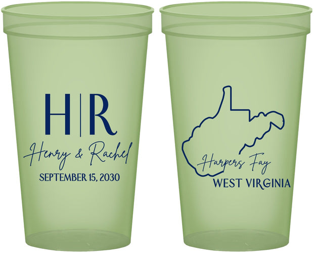 Custom Wedding 22 oz Glow In The Dark Cups - West Virginia | 147