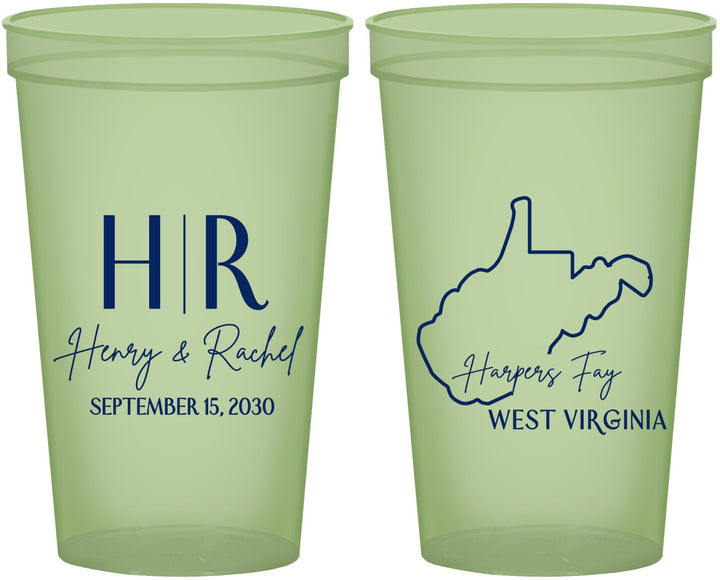 Custom Wedding 22 oz Glow In The Dark Cups - West Virginia | 147