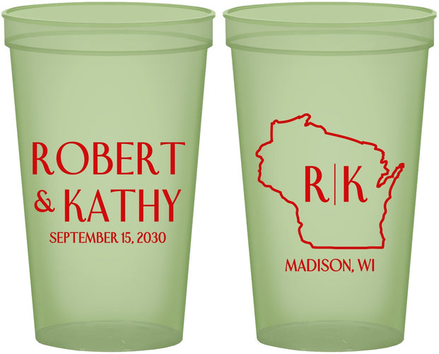 Custom Wedding 22 oz Glow In The Dark Cups - Wisconsin | 148