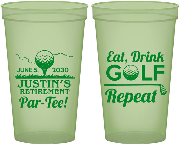 Custom Retirement 22 oz Glow In The Dark Cups - Eat Drink Golf Repeat | 150005
