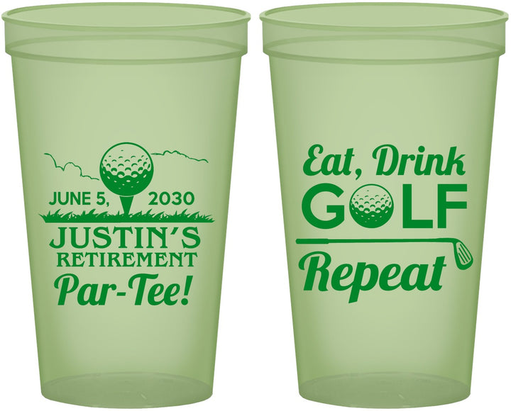 Custom Retirement 22 oz Glow In The Dark Cups - Eat Drink Golf Repeat | 150005