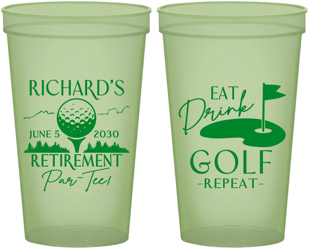 Custom Retirement 22 oz Glow In The Dark Cups - Eat Drink Golf Repeat | 150006