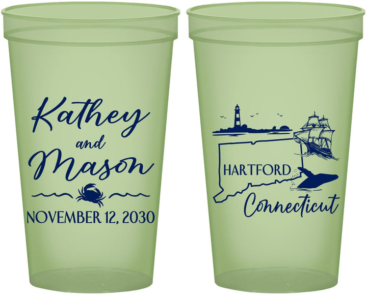Custom Wedding 22 oz Glow In The Dark Cups - Connecticut | 156