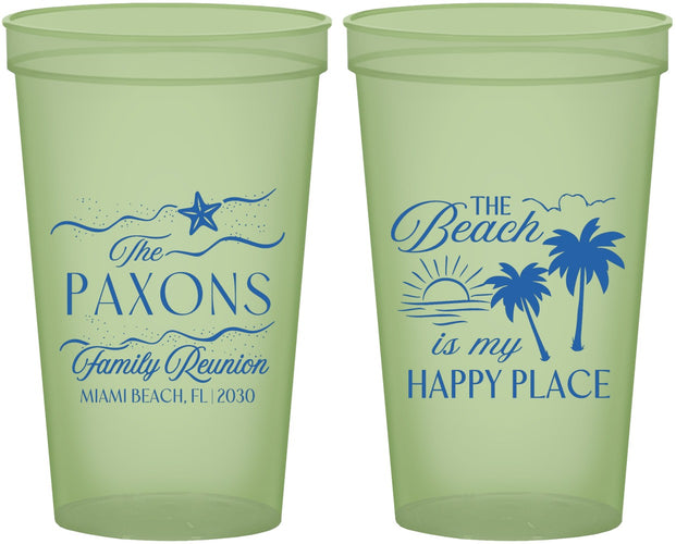 Custom Family Reunion 22 oz Glow In The Dark Cups - Beach Is My Happy Place | 160016