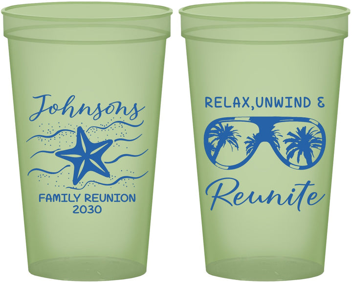 Custom Family Reunion 22 oz Glow In The Dark Cups - Relax Unwind Reunite | 160019