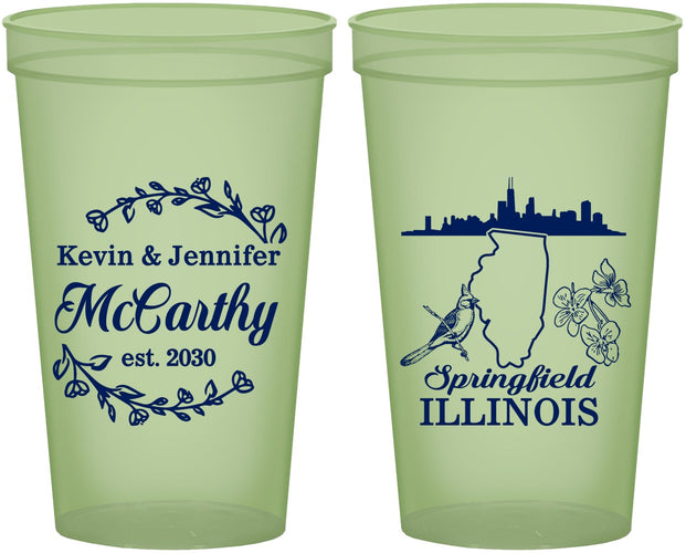 Custom Wedding 22 oz Glow In The Dark Cups - Illinois | 162