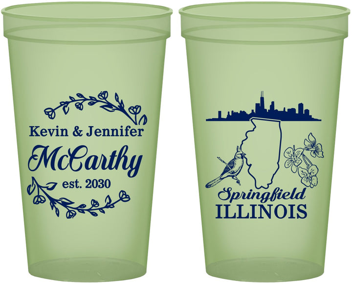 Custom Wedding 22 oz Glow In The Dark Cups - Illinois | 162