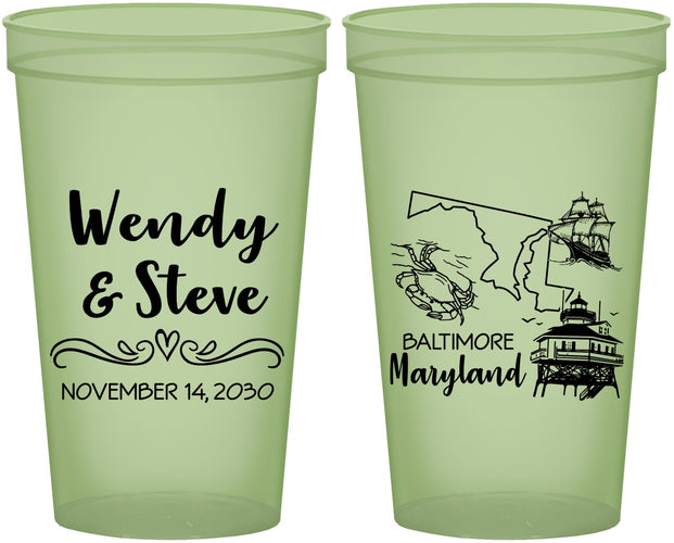 Custom Wedding 22 oz Glow In The Dark Cups - Maryland | 169