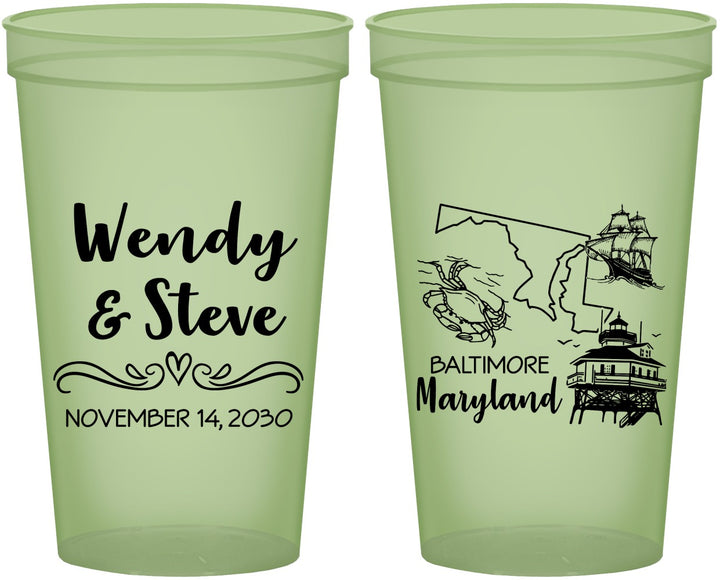 Custom Wedding 22 oz Glow In The Dark Cups - Maryland | 169
