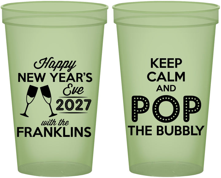 Custom New Years 22 oz Glow In The Dark Cups - 2027 Pop The Bubbly | 170006