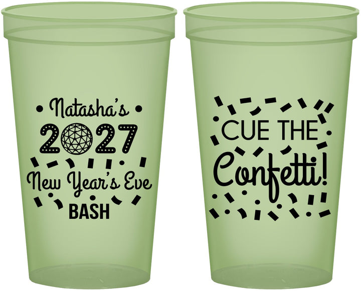 Custom New Years 22 oz Glow In The Dark Cups - 2027 Nye Confetti | 170012