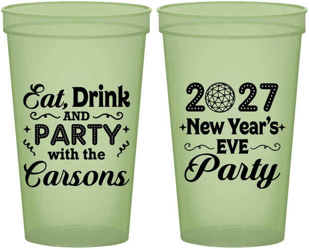Custom New Years 22 oz Glow In The Dark Cups - 2027 Eat Drink Party | 170022