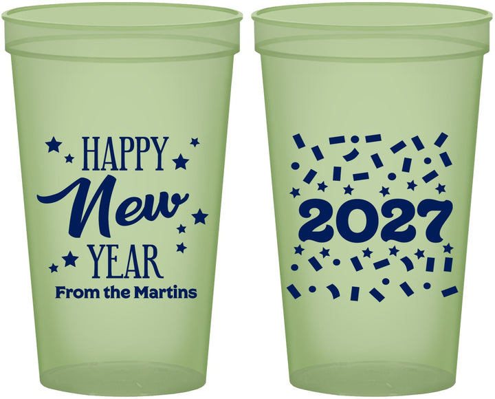 Custom New Years 22 oz Glow In The Dark Cups - 2027 Confetti | 170027