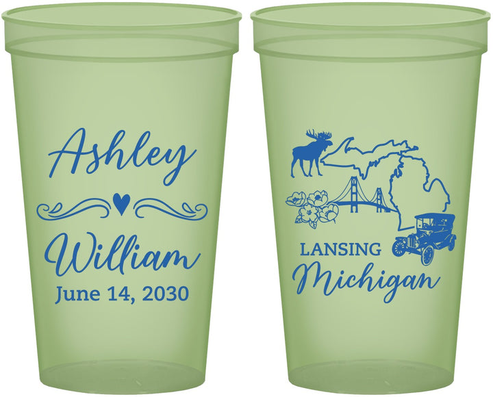 Custom Wedding 22 oz Glow In The Dark Cups - Michigan | 171