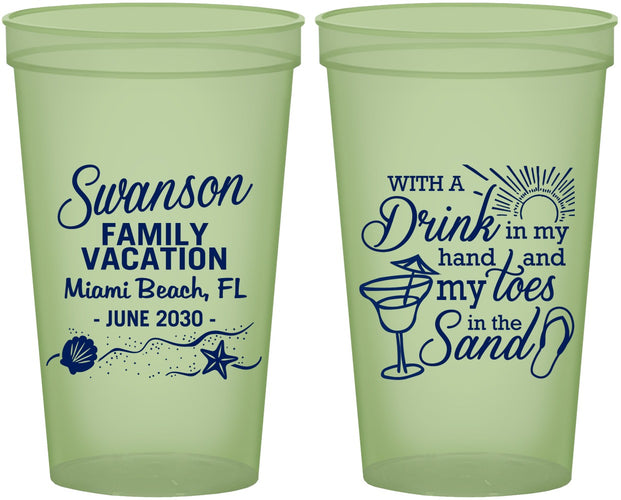 Custom Family Vacation 22 oz Glow In The Dark Cups - Beach Toes In The Sand | 180000