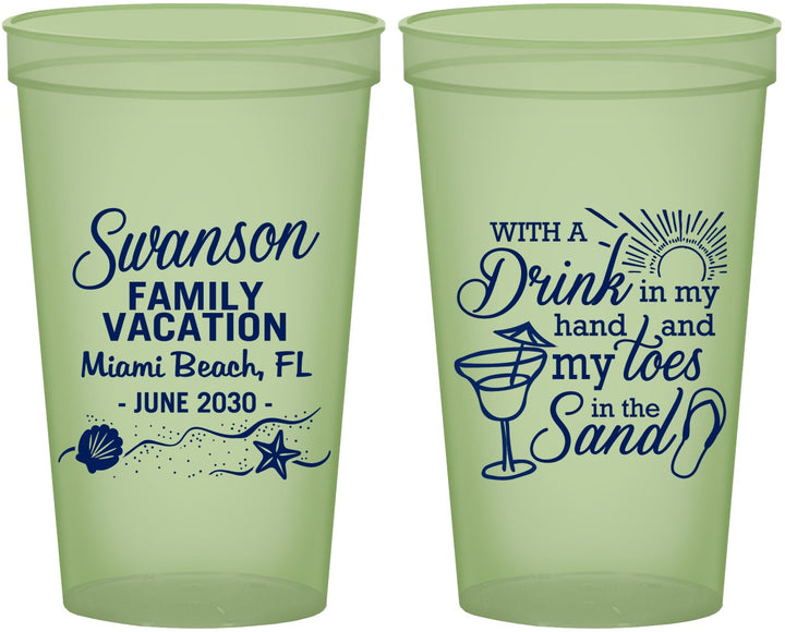 Custom Family Vacation 22 oz Glow In The Dark Cups - Beach Toes In The Sand | 180000