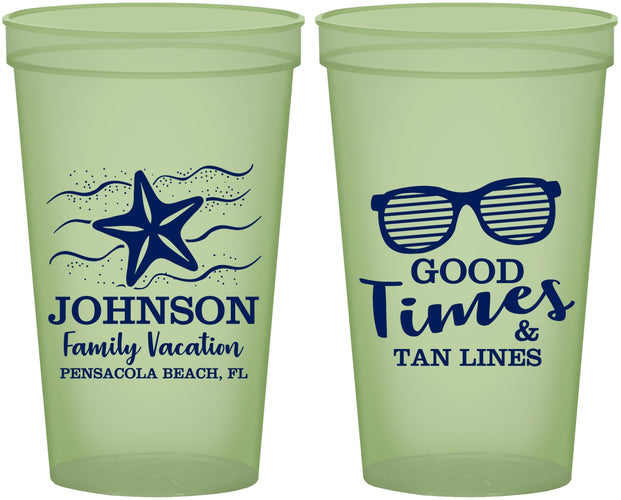 Custom Family Vacation 22 oz Glow In The Dark Cups - Good Times Tan Lines | 180003