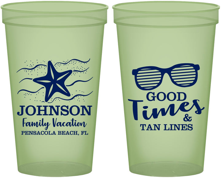 Custom Family Vacation 22 oz Glow In The Dark Cups - Good Times Tan Lines | 180003
