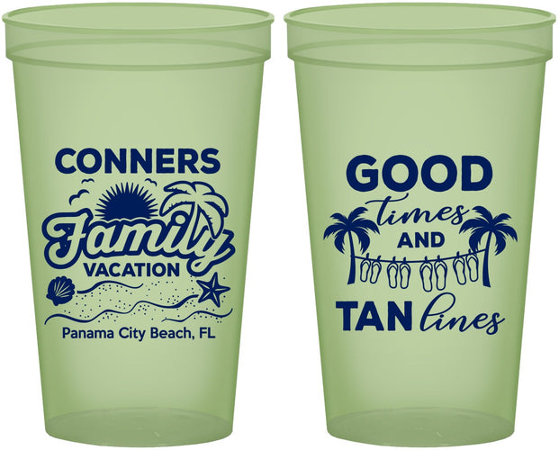 Custom Family Vacation 22 oz Glow In The Dark Cups - Good Times Tan Lines | 180005