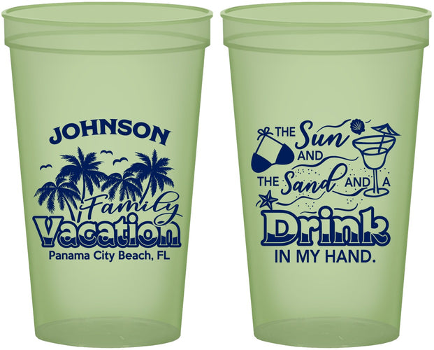 Custom Family Vacation 22 oz Glow In The Dark Cups - Sun And Sand Beach | 180007