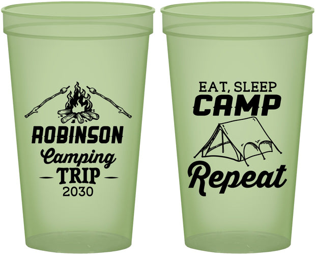 Custom Family Vacation 22 oz Glow In The Dark Cups - Eat Sleep Camp Repeat | 180014