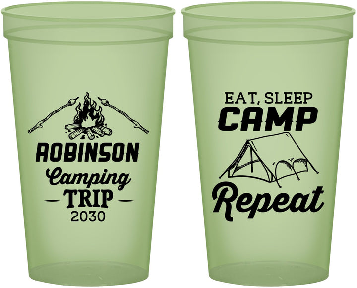 Custom Family Vacation 22 oz Glow In The Dark Cups - Eat Sleep Camp Repeat | 180014