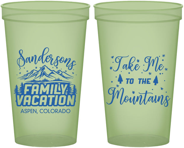 Custom Family Vacation 22 oz Glow In The Dark Cups - Ski Trip Peaks | 180023